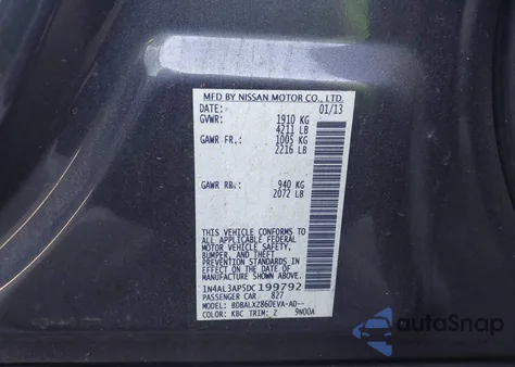 2013 Nissan Altima 2.5 Sl from USA, damaged, VIN 1N4AL3AP5DC199792